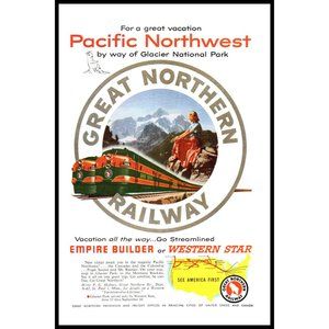 1953 Great Northern Railway Vintage Print Ad Pacific Northwest Rockies Wall Art